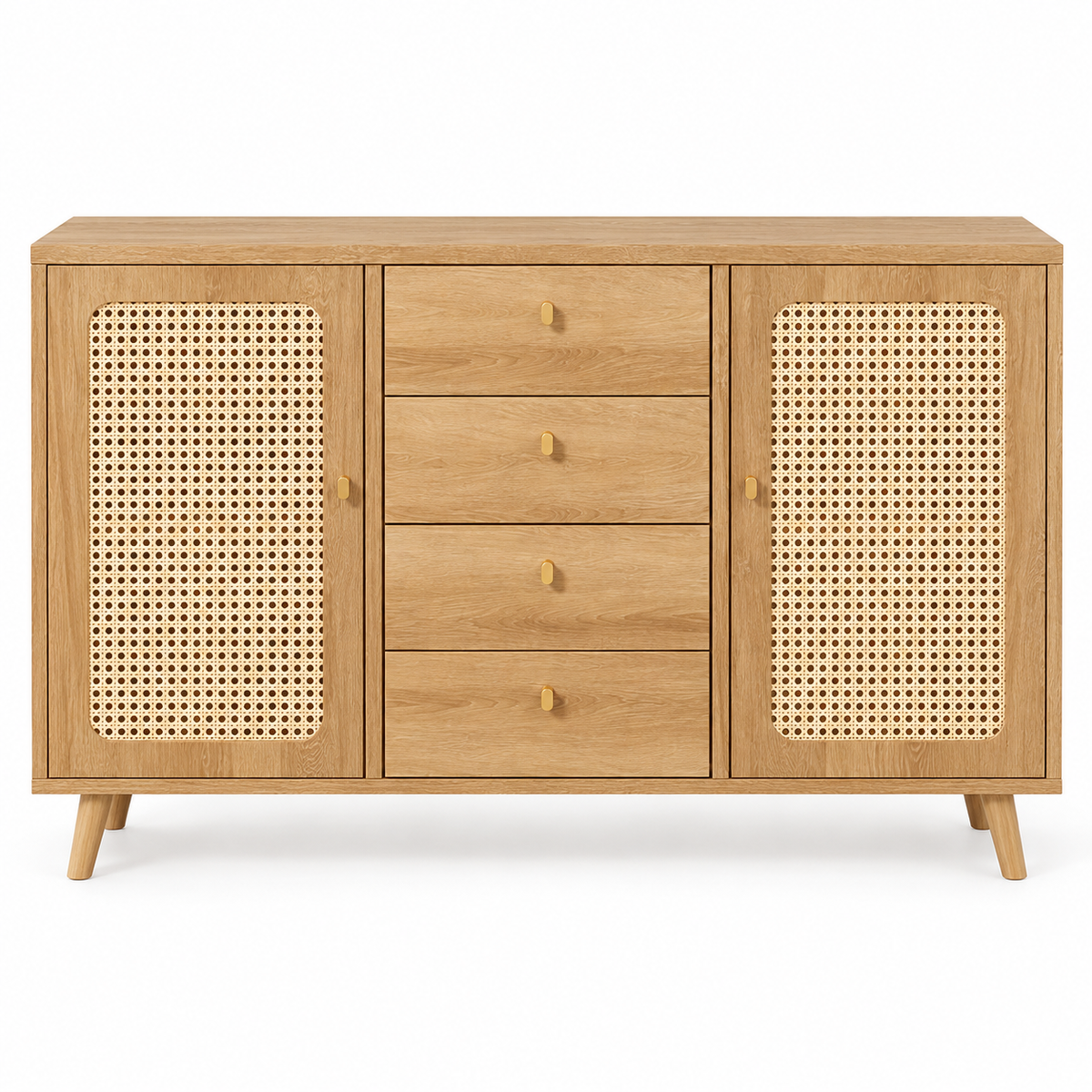 Buffet cannage 140 cm deux portes et quatre tiroirs vue de face