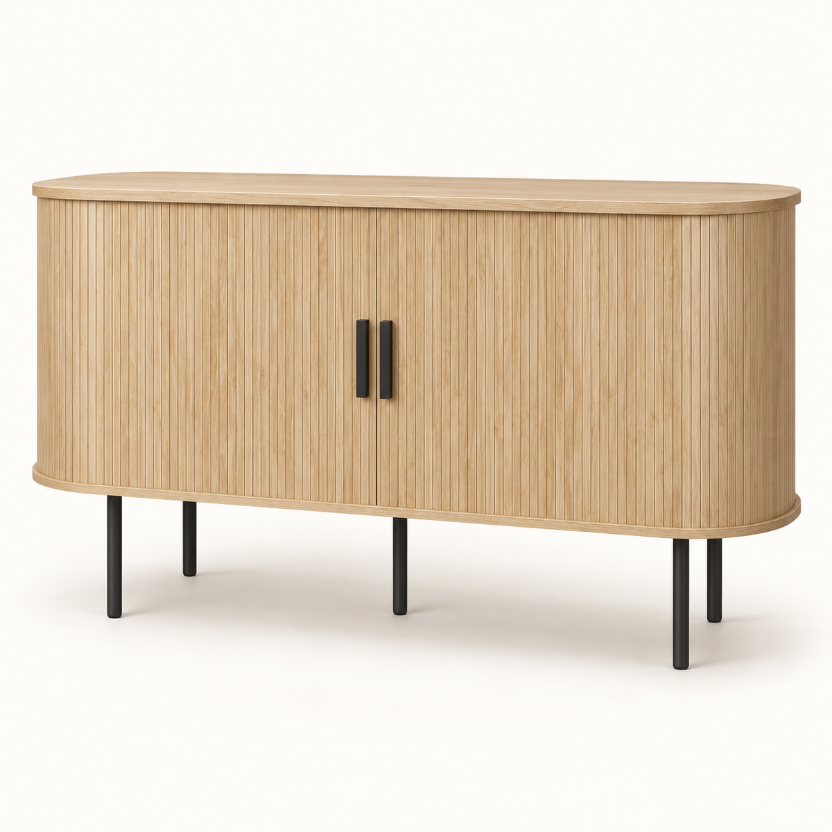Buffet cannelé courbe 140 cm deux portes coulissantes vue trois-quarts