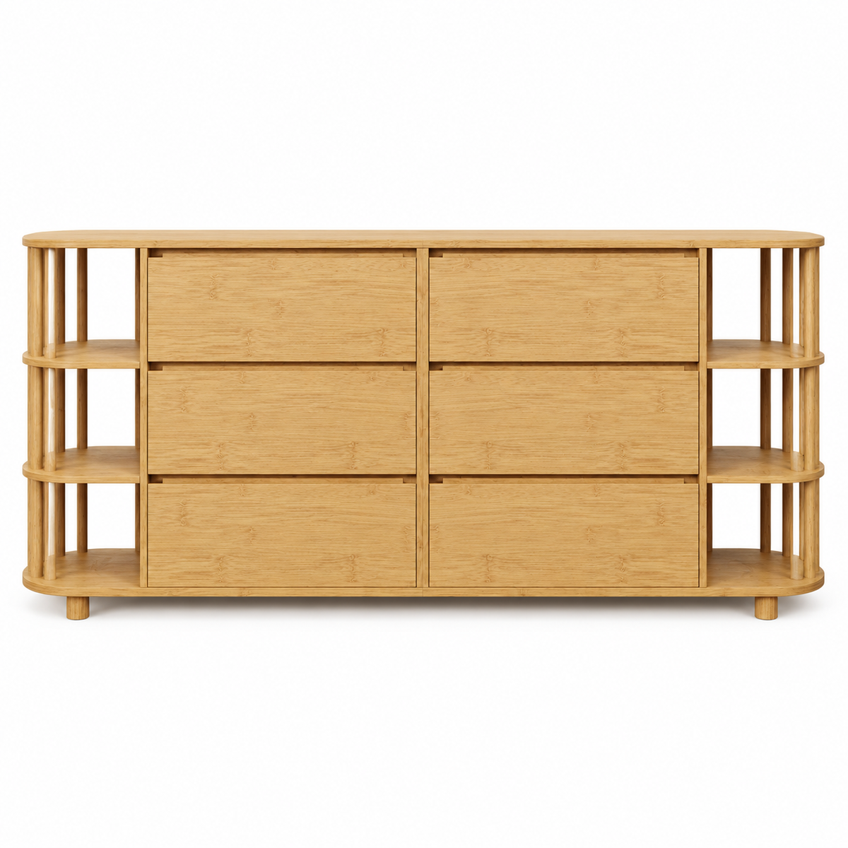 Buffet chêne 160 cm six tiroirs et étagères vue de face