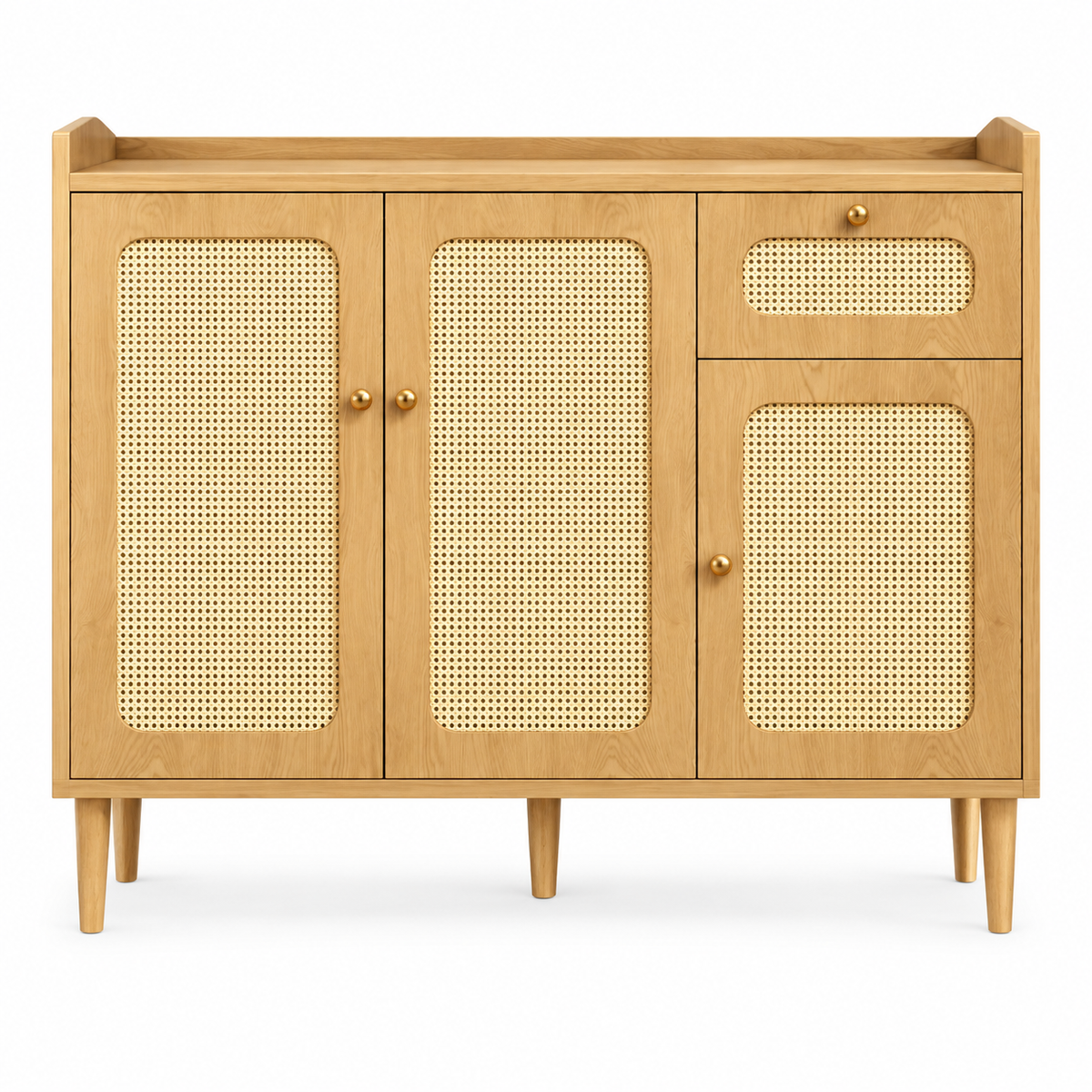 Buffet chêne et cannage 120 cm trois portes et un tiroir vue de face