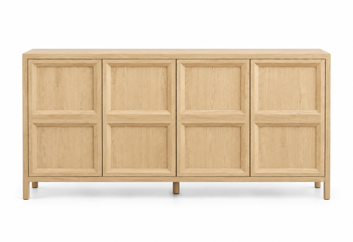 Buffet chêne clair 160 cm quatre portes vue de face