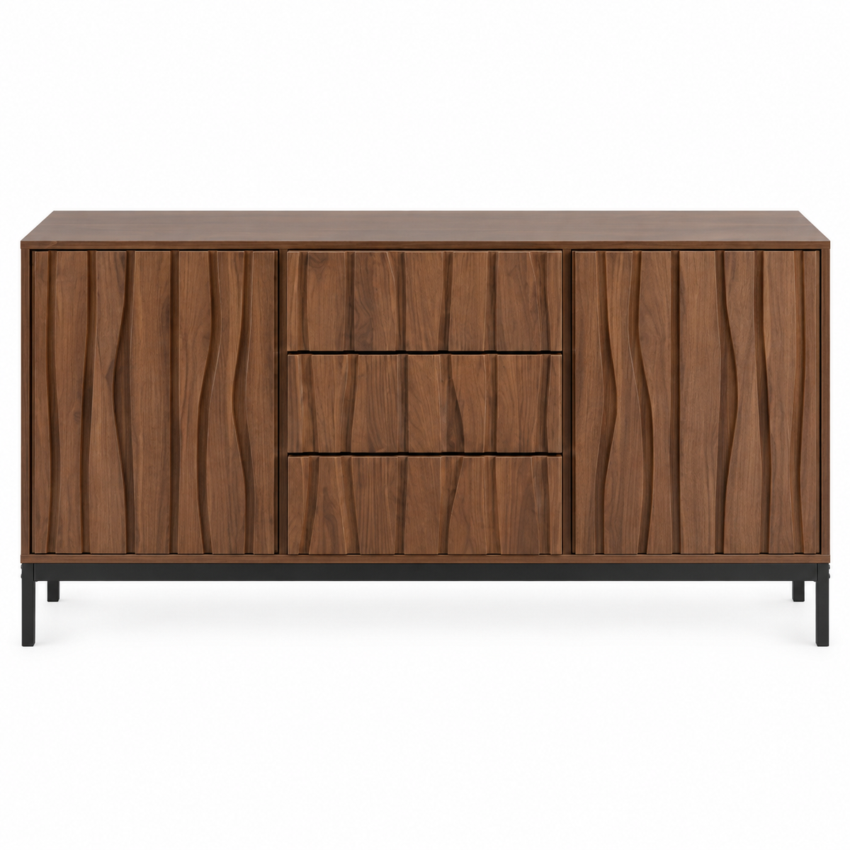 Buffet chêne foncé 150 cm deux portes trois tiroirs vue de face
