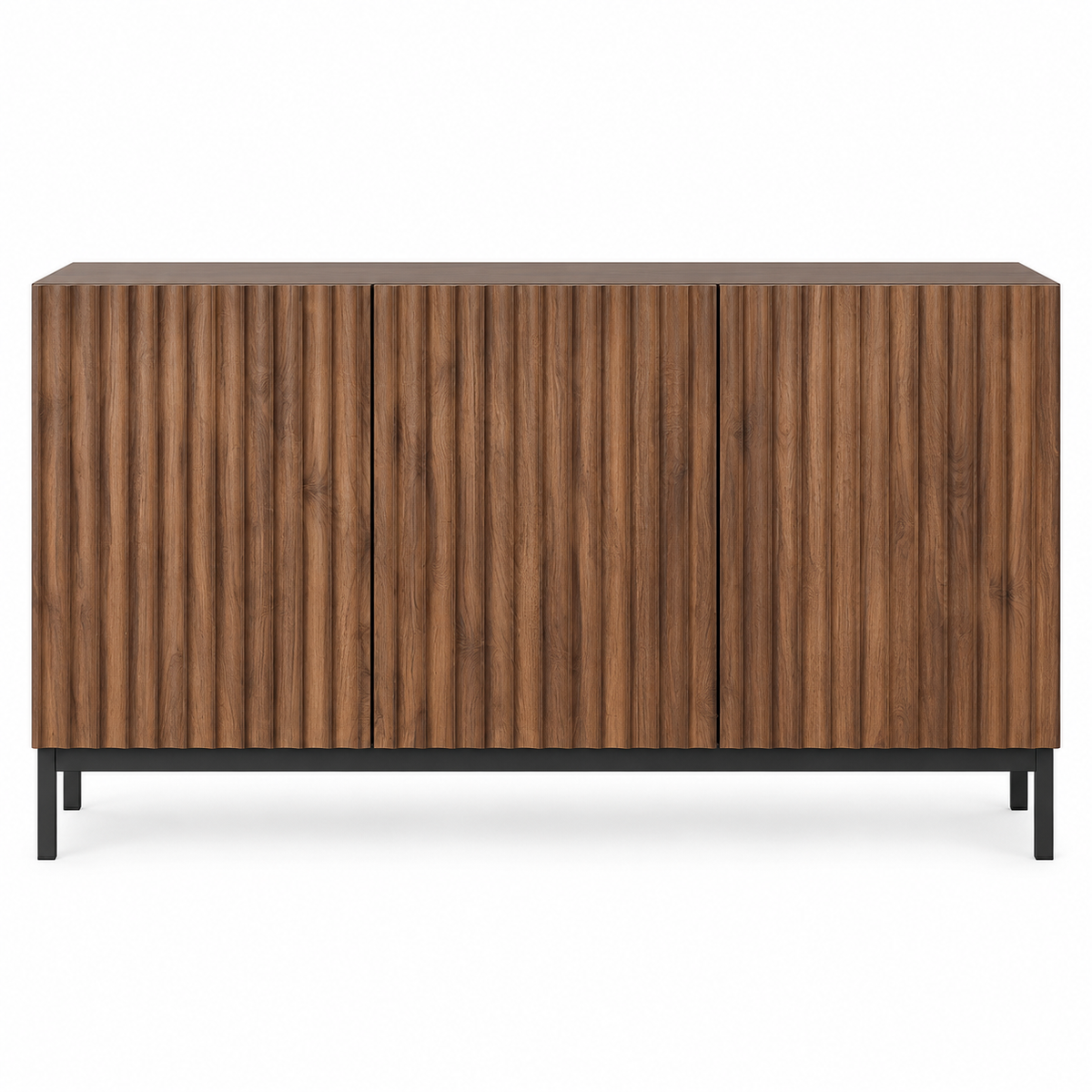Buffet chêne foncé ondulé 150 cm trois portes vue de face
