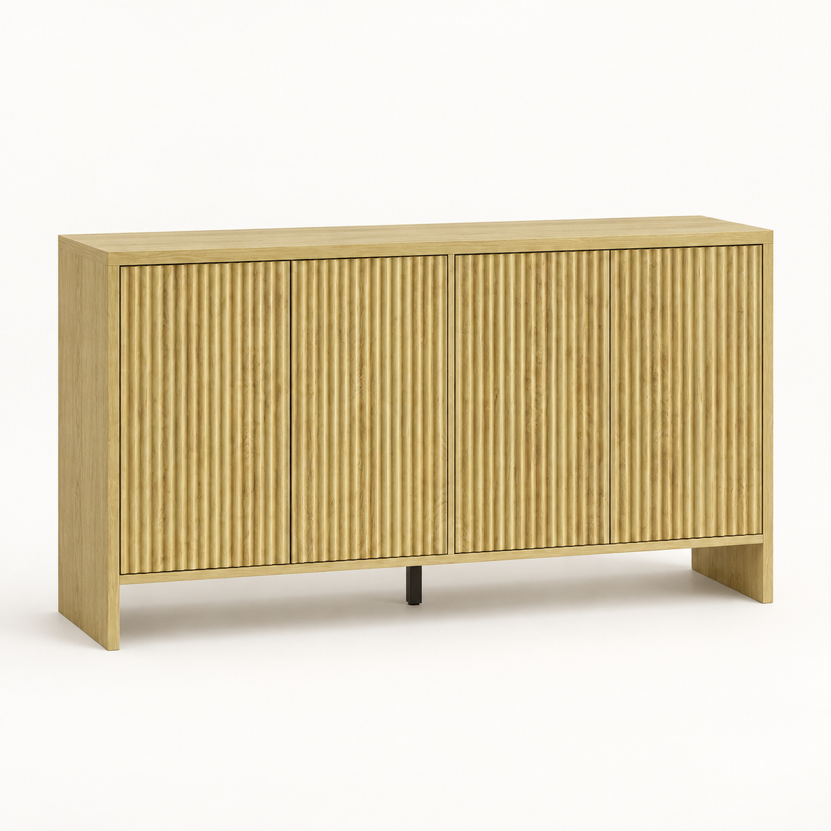 Buffet chêne rainuré 147 cm quatre portes vue trois-quarts