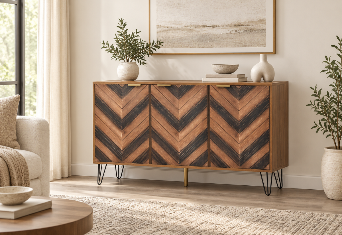 Buffet chevrons 160 cm dans un salon contemporain