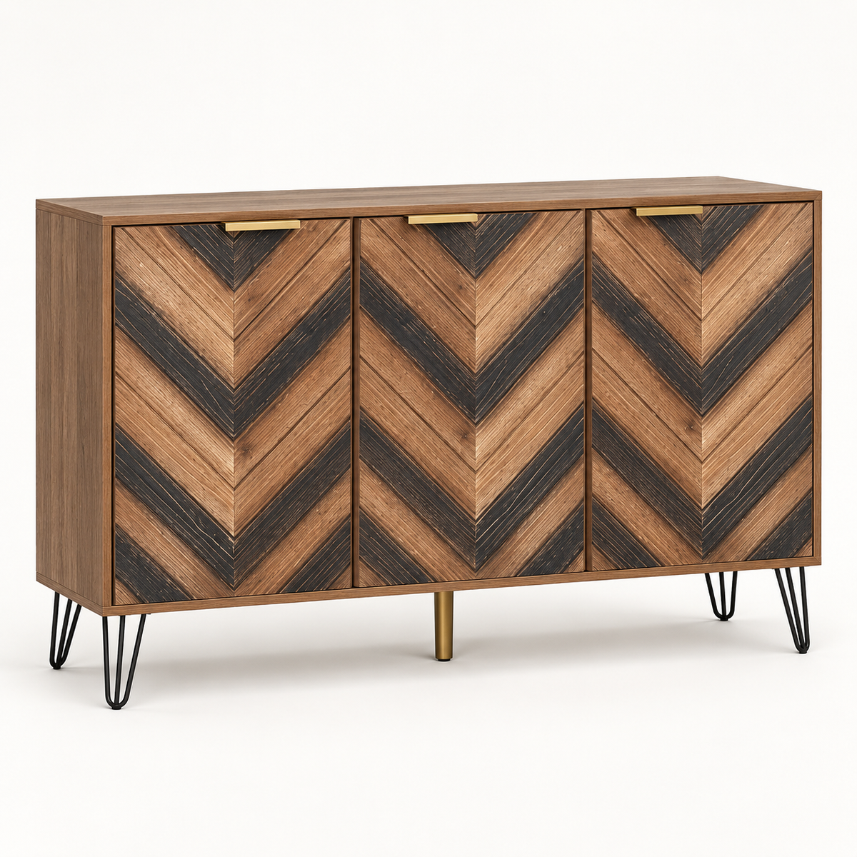 Buffet chevrons 160 cm trois portes vue trois-quarts