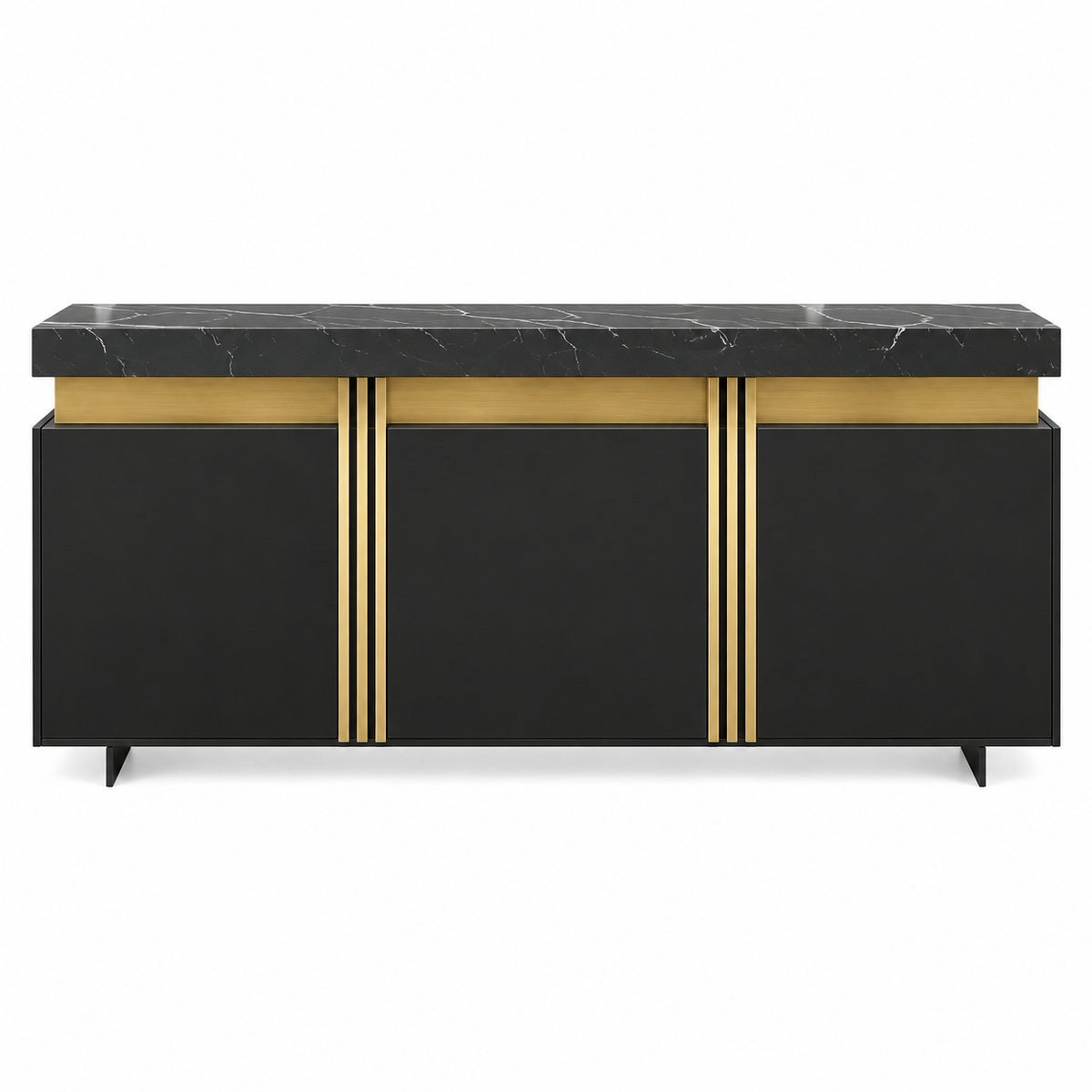 Buffet noir 140 cm trois portes et détails dorés vue de face
