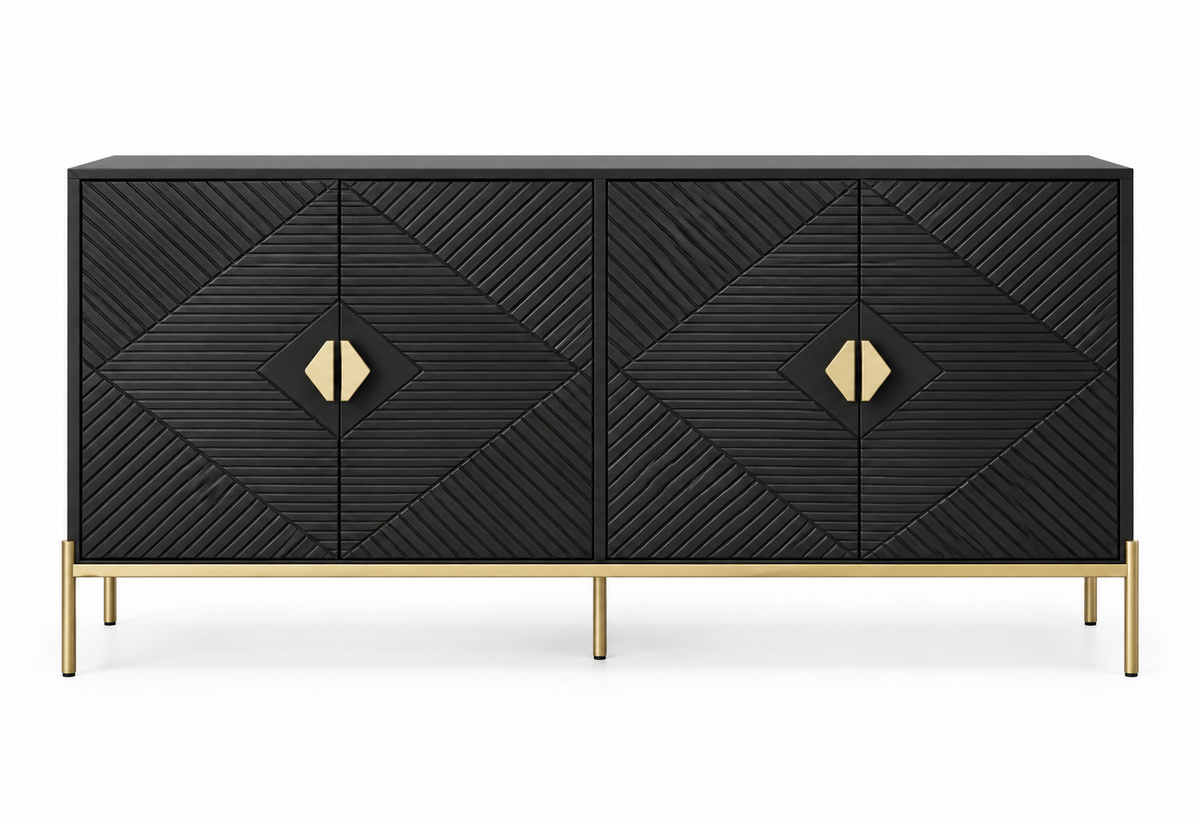Buffet noir géométrique 162 cm quatre portes vue de face