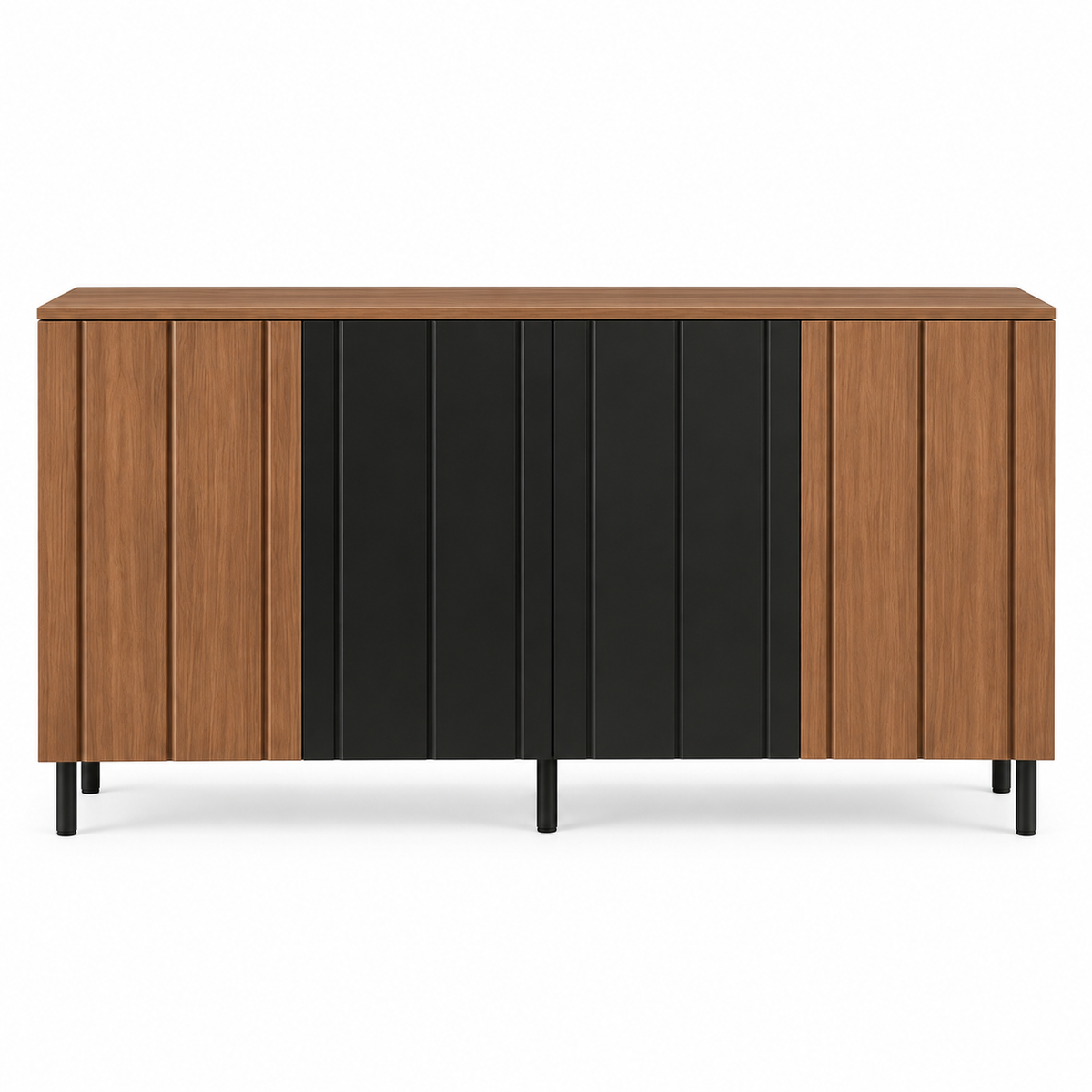 Buffet noir et noyer 160 cm quatre portes vue de face