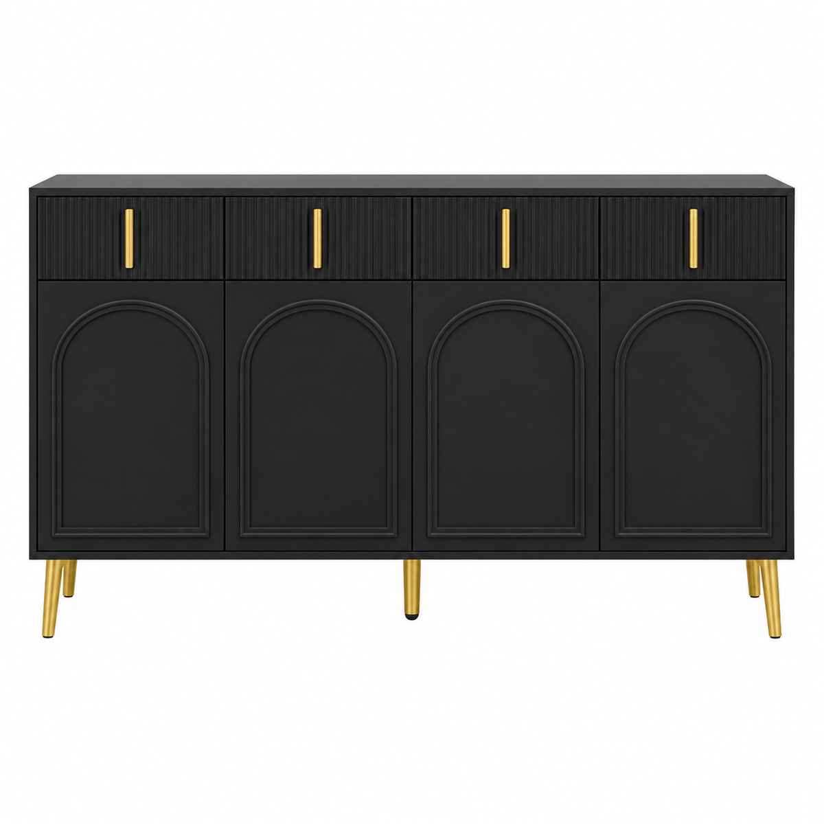 Buffet noir 140 cm quatre portes cintrées et quatre tiroirs vue de face