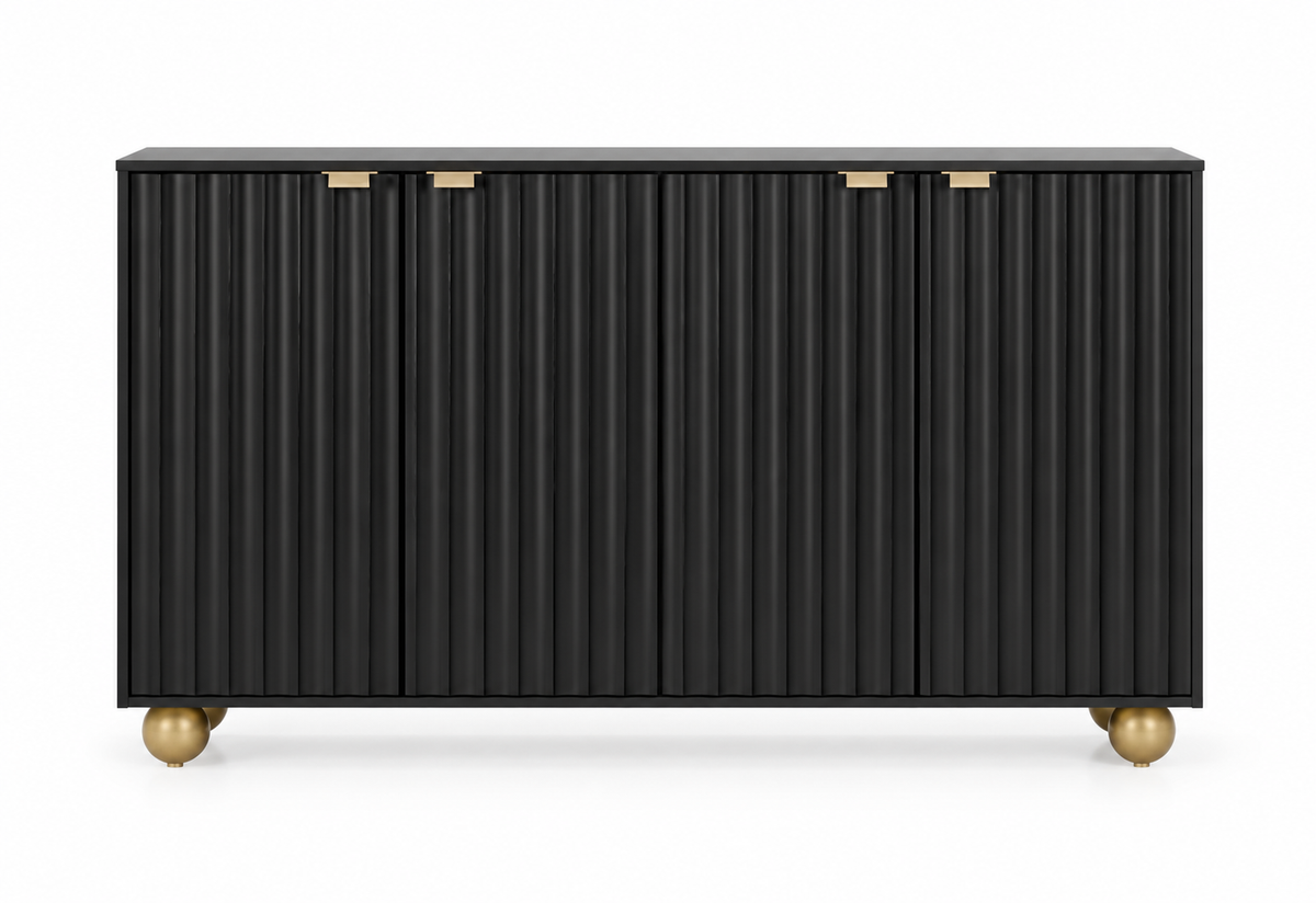 Buffet noir sculpté 120 cm quatre portes vue de face