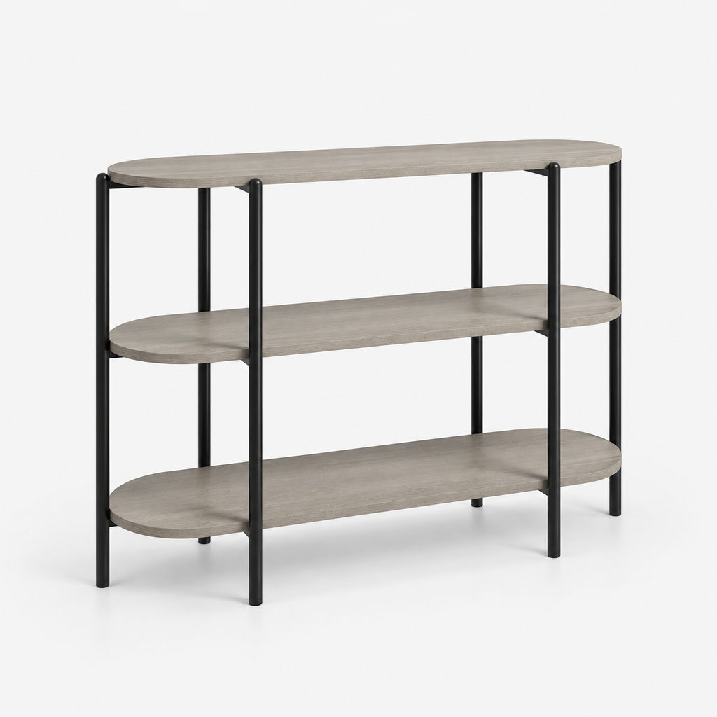 Console ovale trois niveaux 120 cm finition grise vue produit sans texte