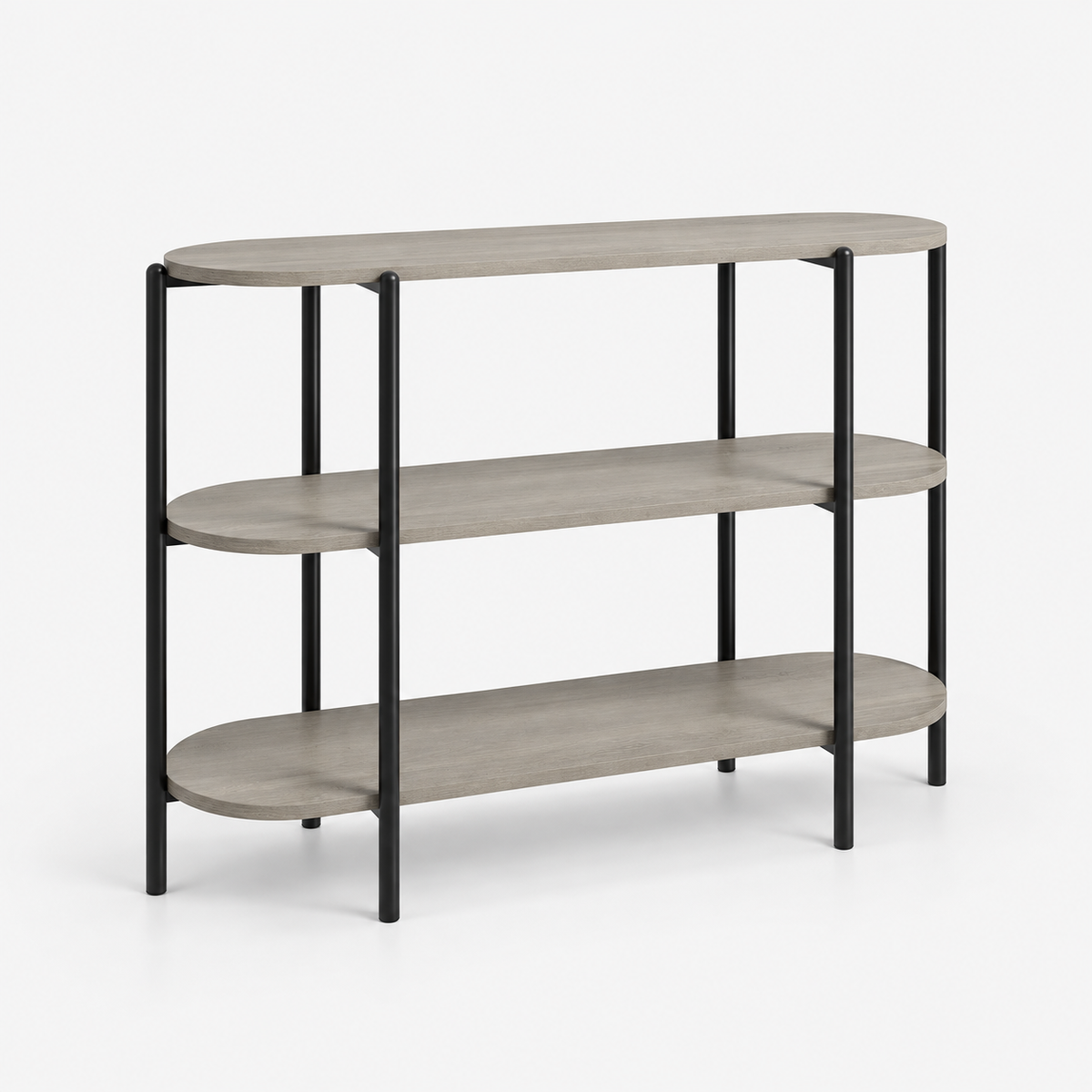 Console ovale trois niveaux 120 cm finition grise vue produit sans texte
