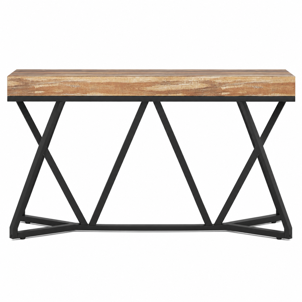 Console d’entrée 140 cm avec piètement métal noir en X vue de face