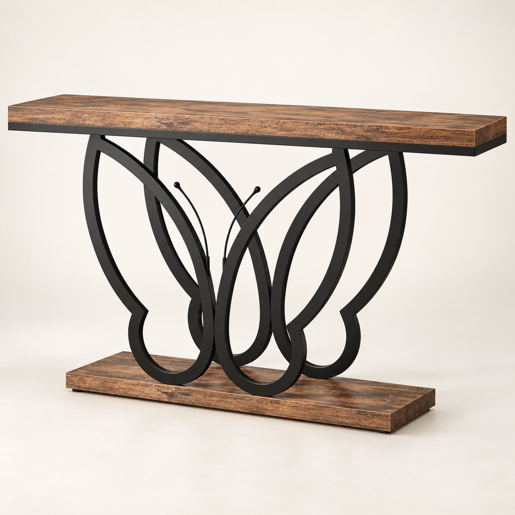 Console Papillon 162 cm finition noyer vue trois-quarts