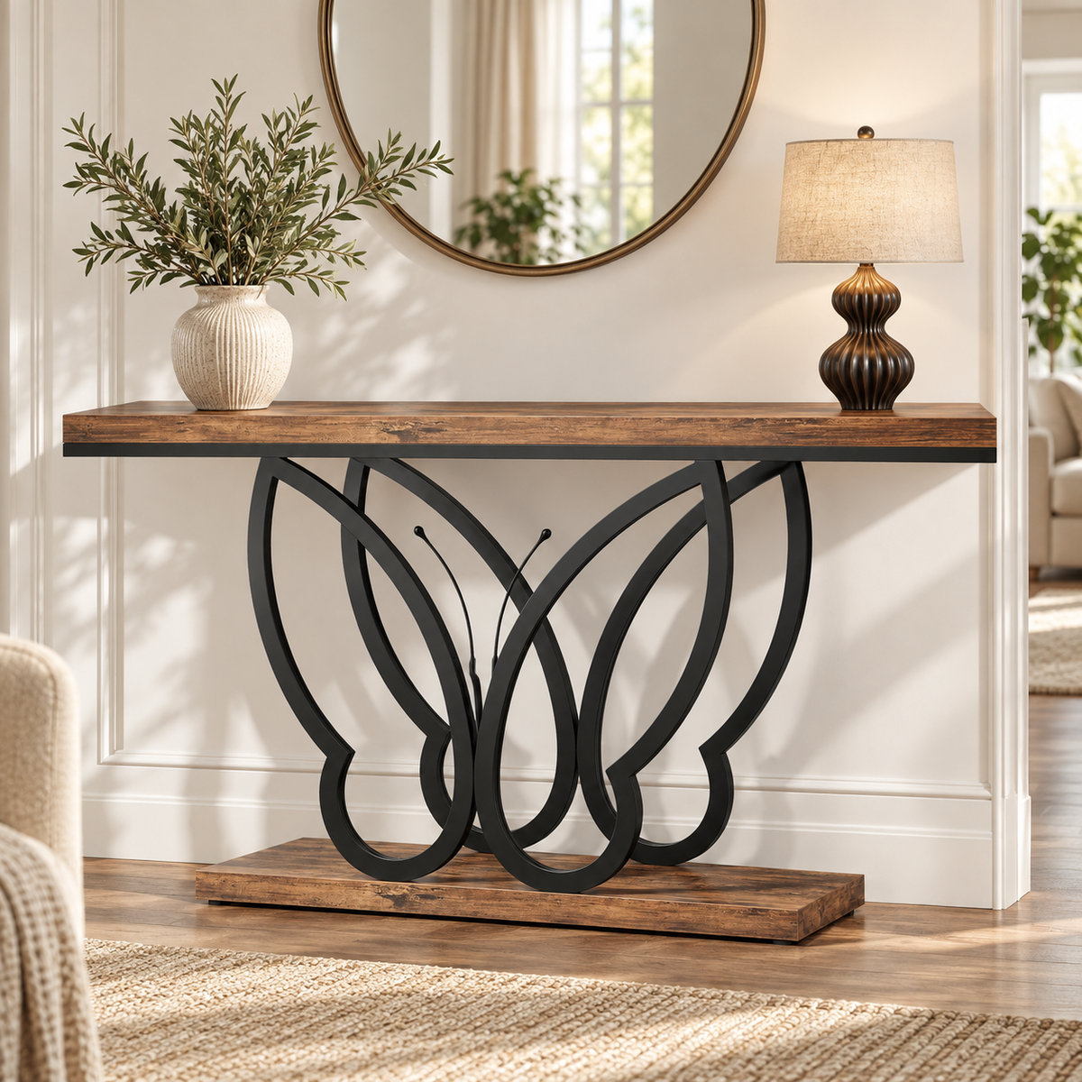 Console à motif papillon avec décoration minimaliste