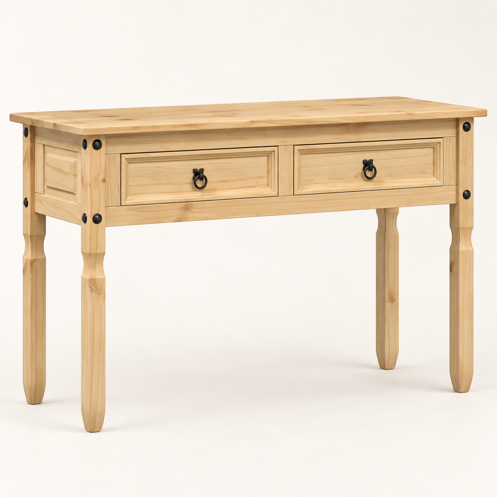 Console Sylvain 115 cm en pin naturel vue trois-quarts
