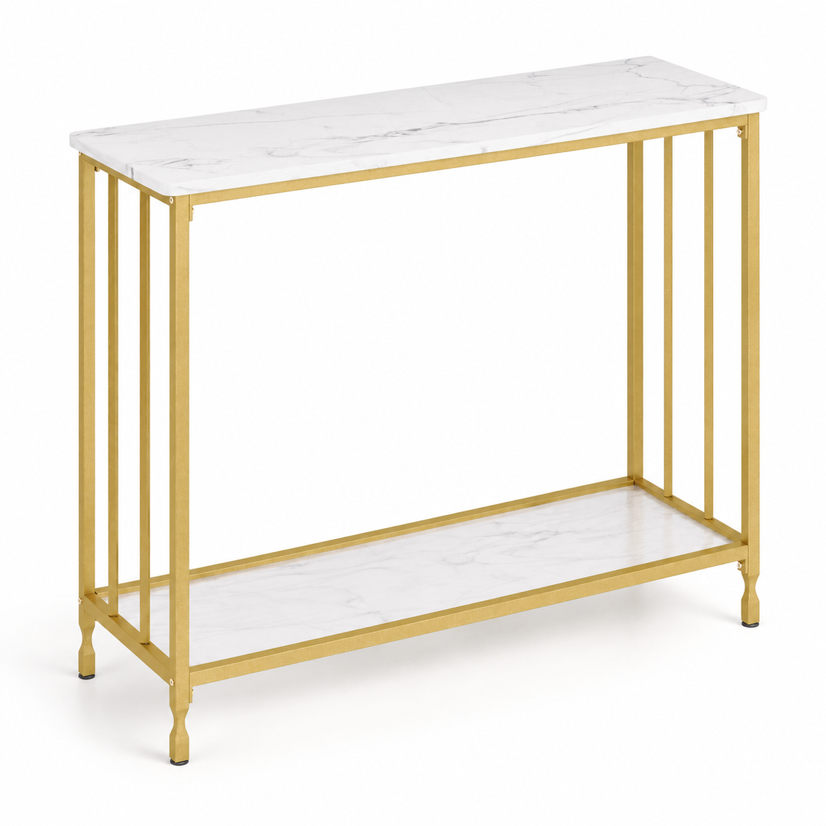 Console blanche effet marbre et structure dorée vue produit sans texte