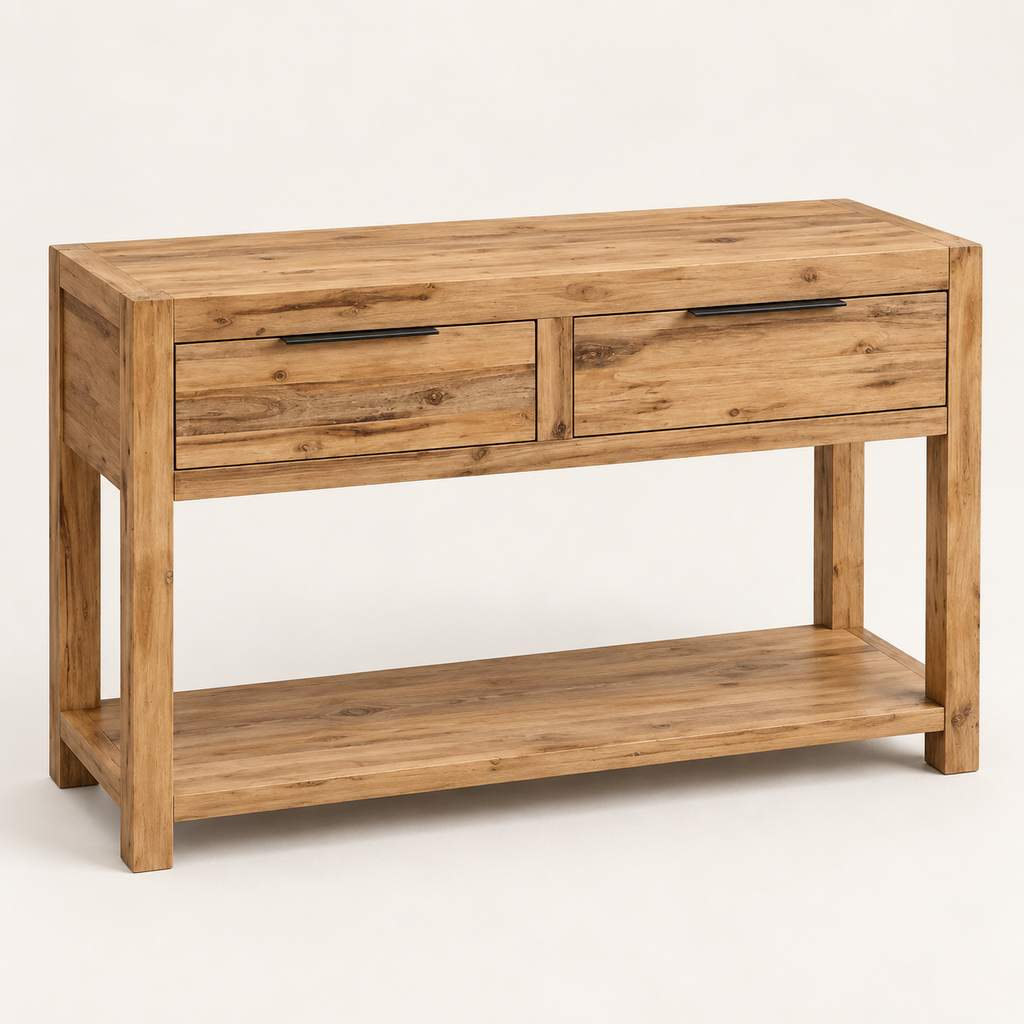 Console Acacio 82 cm en acacia massif vue trois-quarts