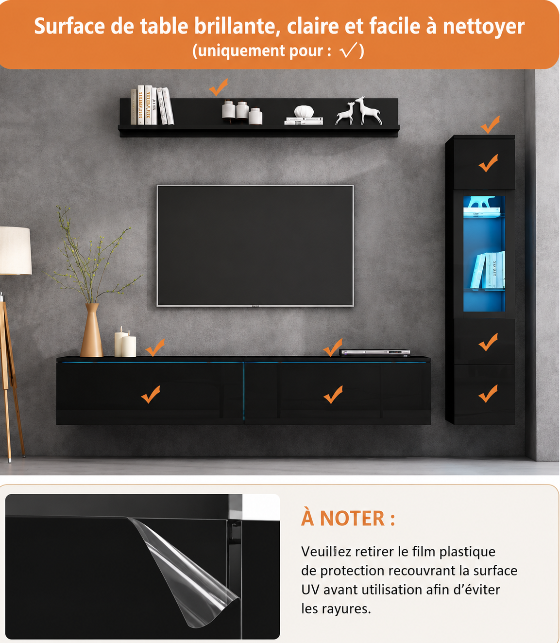 Ensemble meubleTV 3 pièces avec vitrine et LED — vue 5