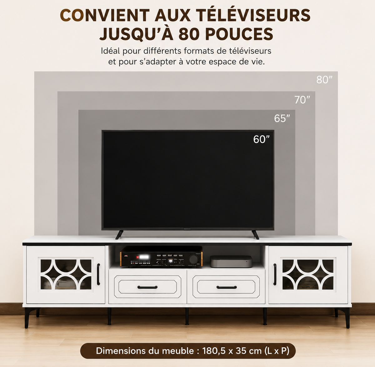 Meuble TV 180 cm pieds métal — vue 3