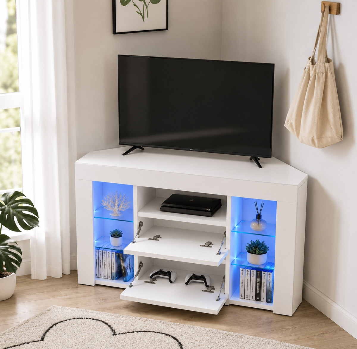 Meuble TV d'angle 100 cm avec LED