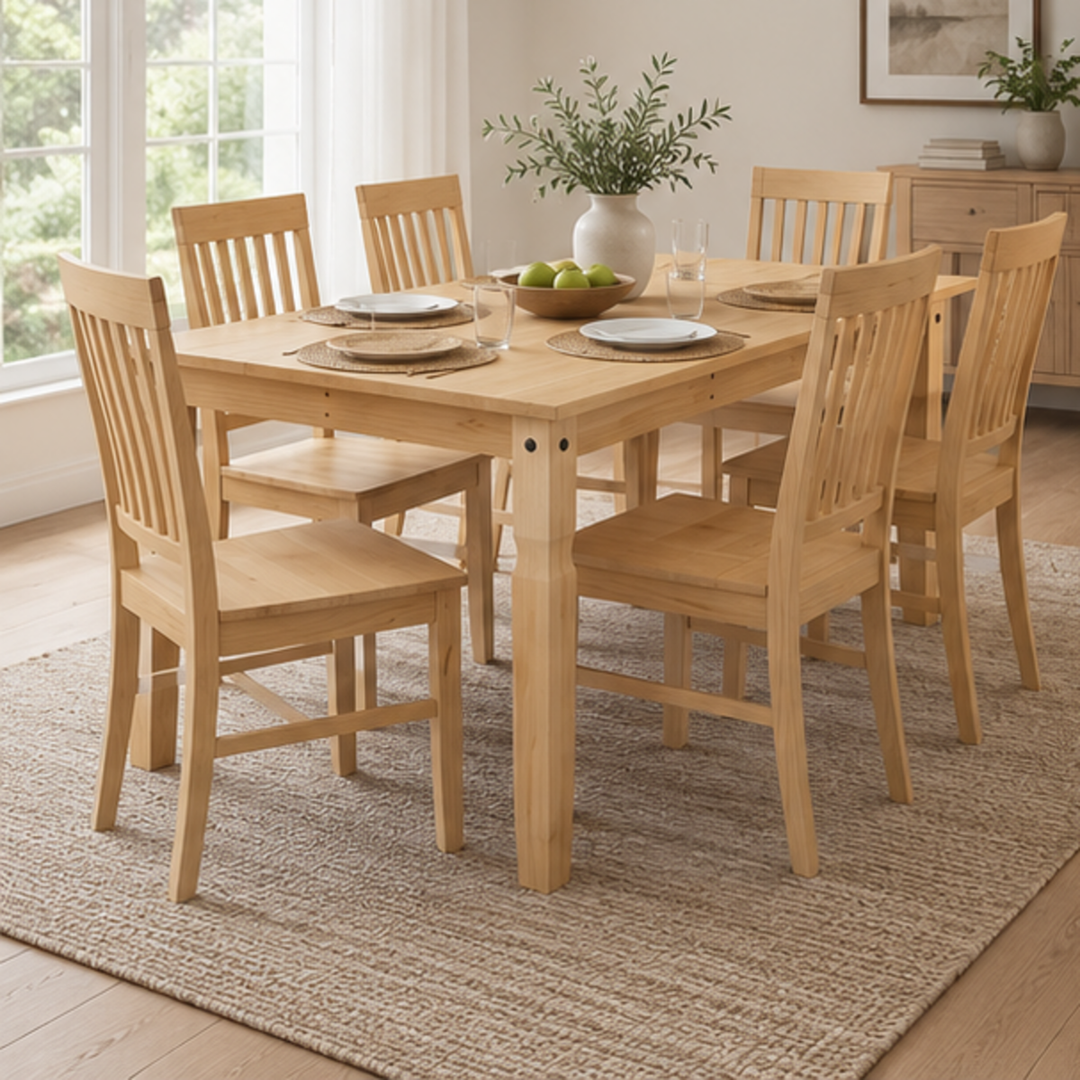 Table à manger Sylvain 180 cm — pin massif – dans une salle à manger contemporaine