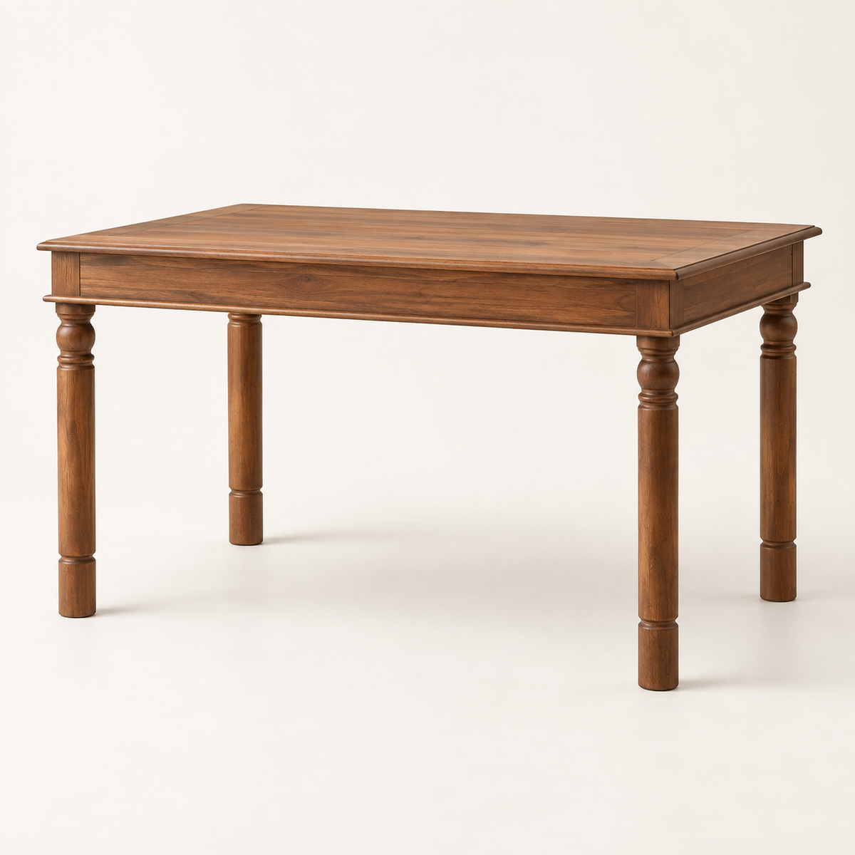 Table à manger en acacia massif 120 cm à pieds tournés vue trois-quarts