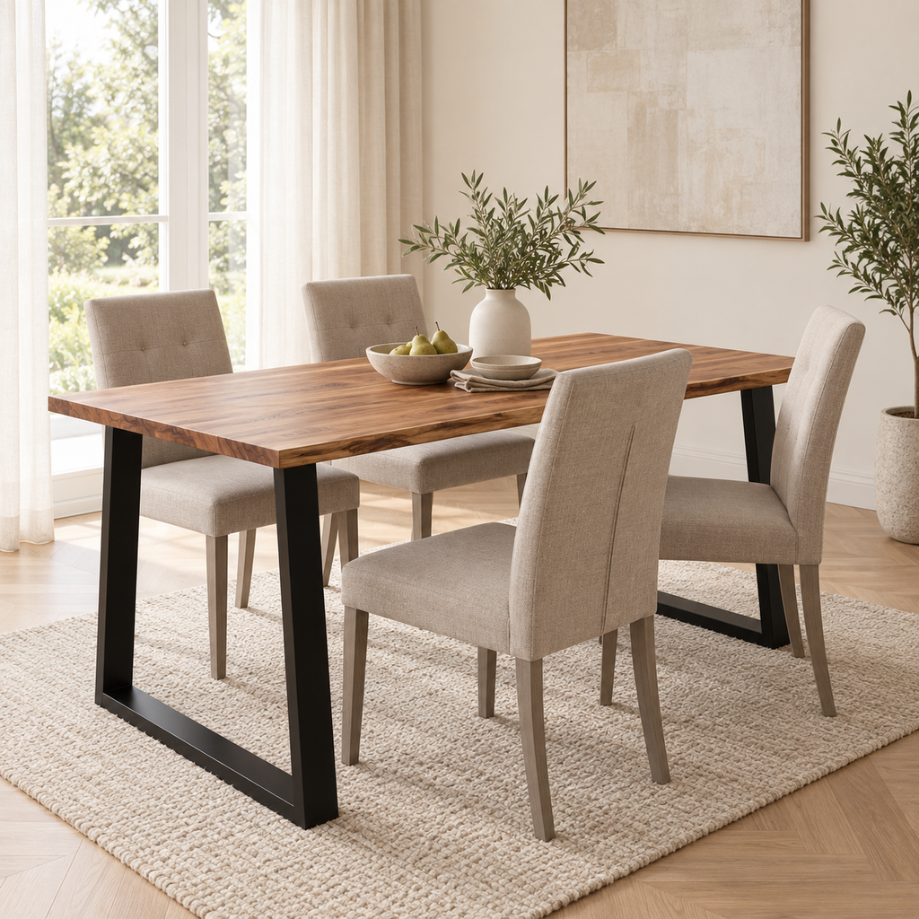 Table à manger en acacia massif 180 cm dans une salle à manger contemporaine