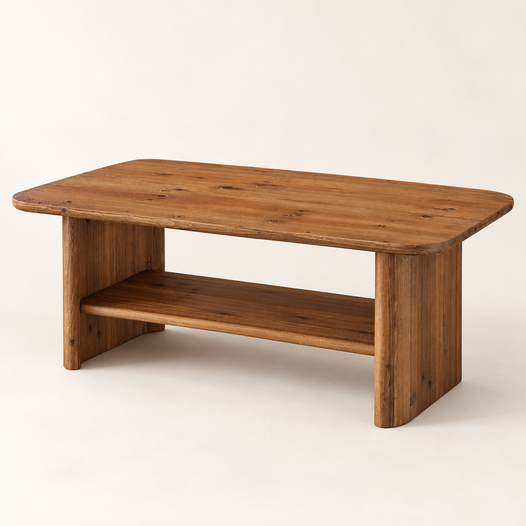 Table basse effet chêne miel 120 cm vue trois-quarts