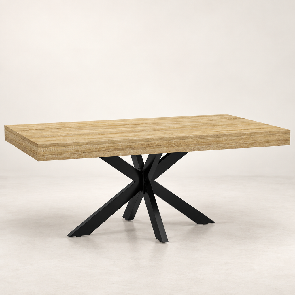 Table basse Forgeat 110 cm vue trois-quarts sur fond blanc cassé