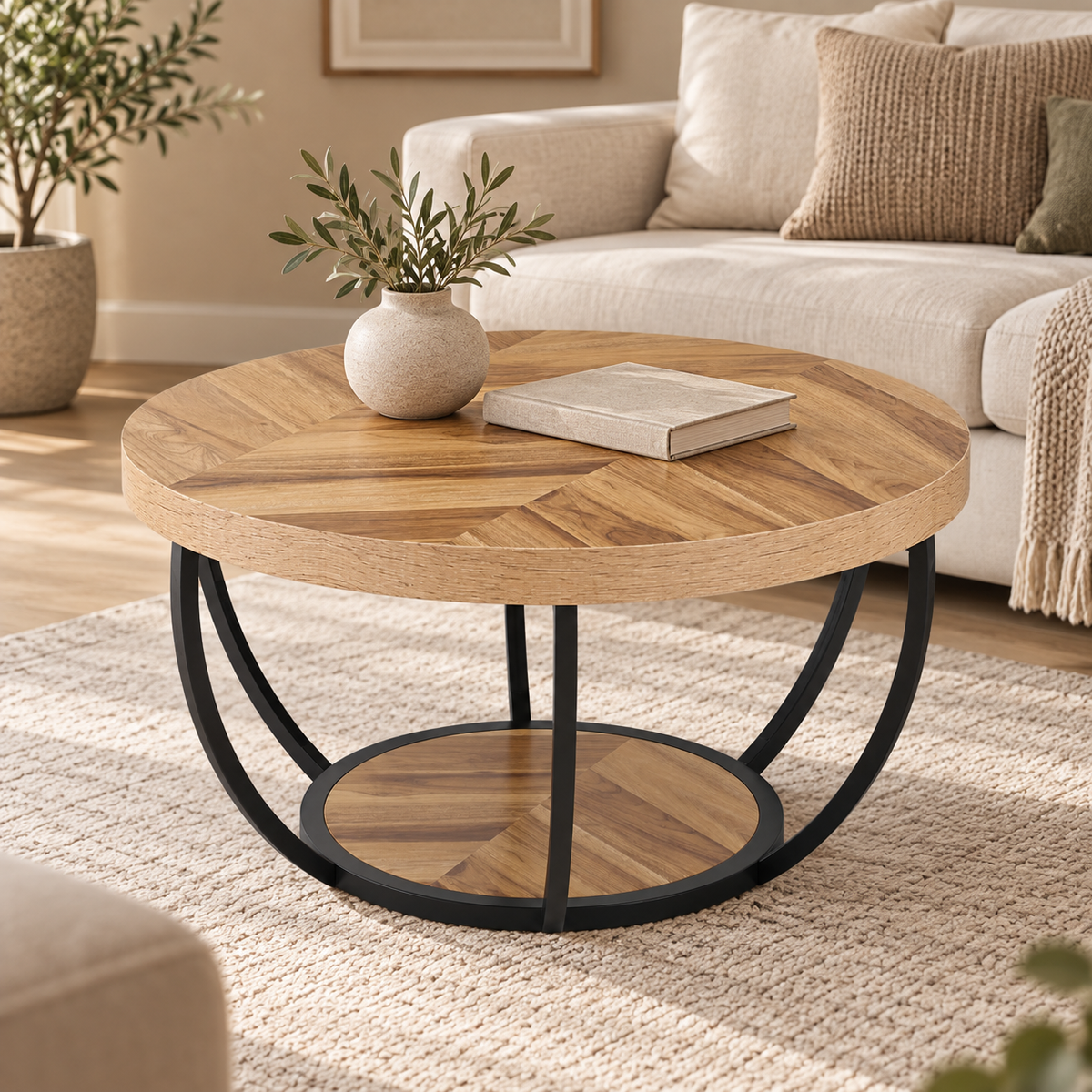 Table basse ronde Duo 81 cm dans un salon contemporain