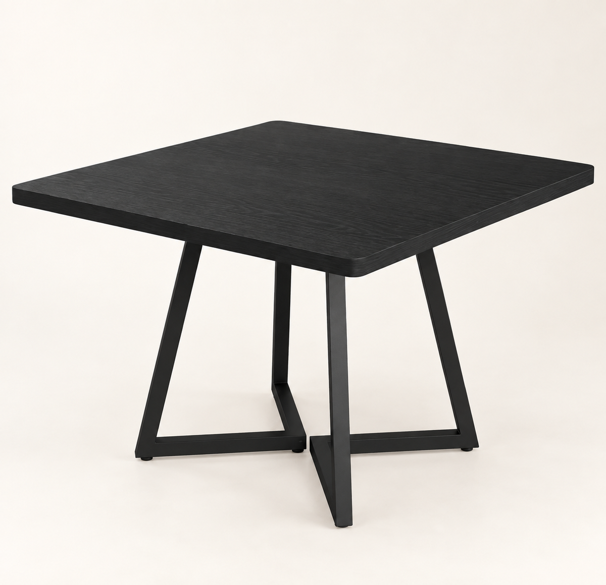 Table à manger carrée noire 80 cm vue trois-quarts