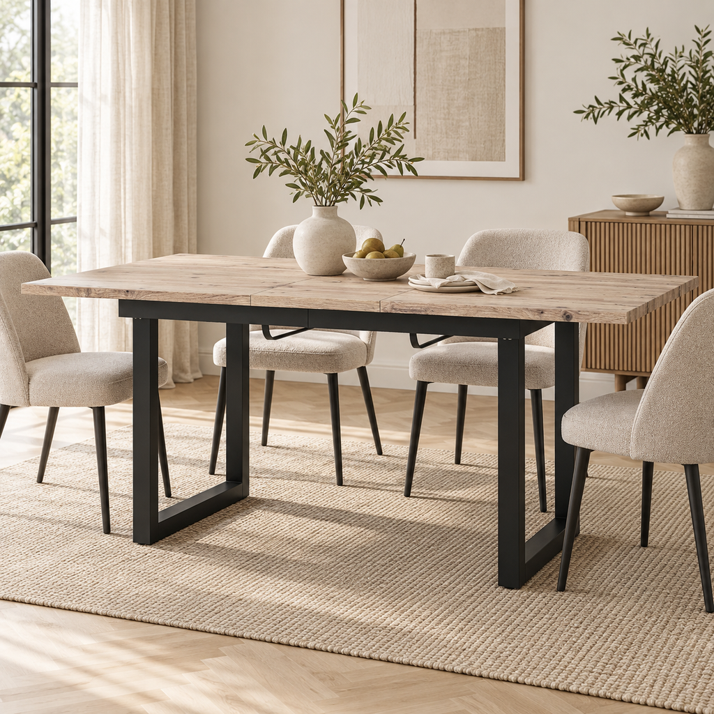 Table extensible effet chêne 180 cm dans une salle à manger contemporaine