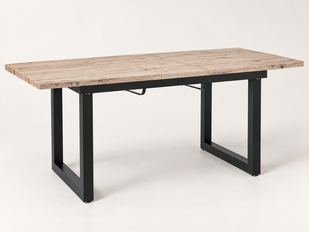 Table à manger extensible effet chêne 140 à 180 cm vue trois-quarts