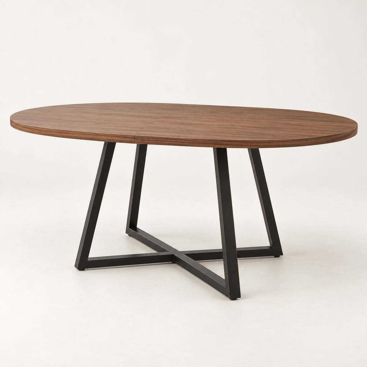 Table à manger extensible effet noyer 100 à 140 cm vue trois-quarts