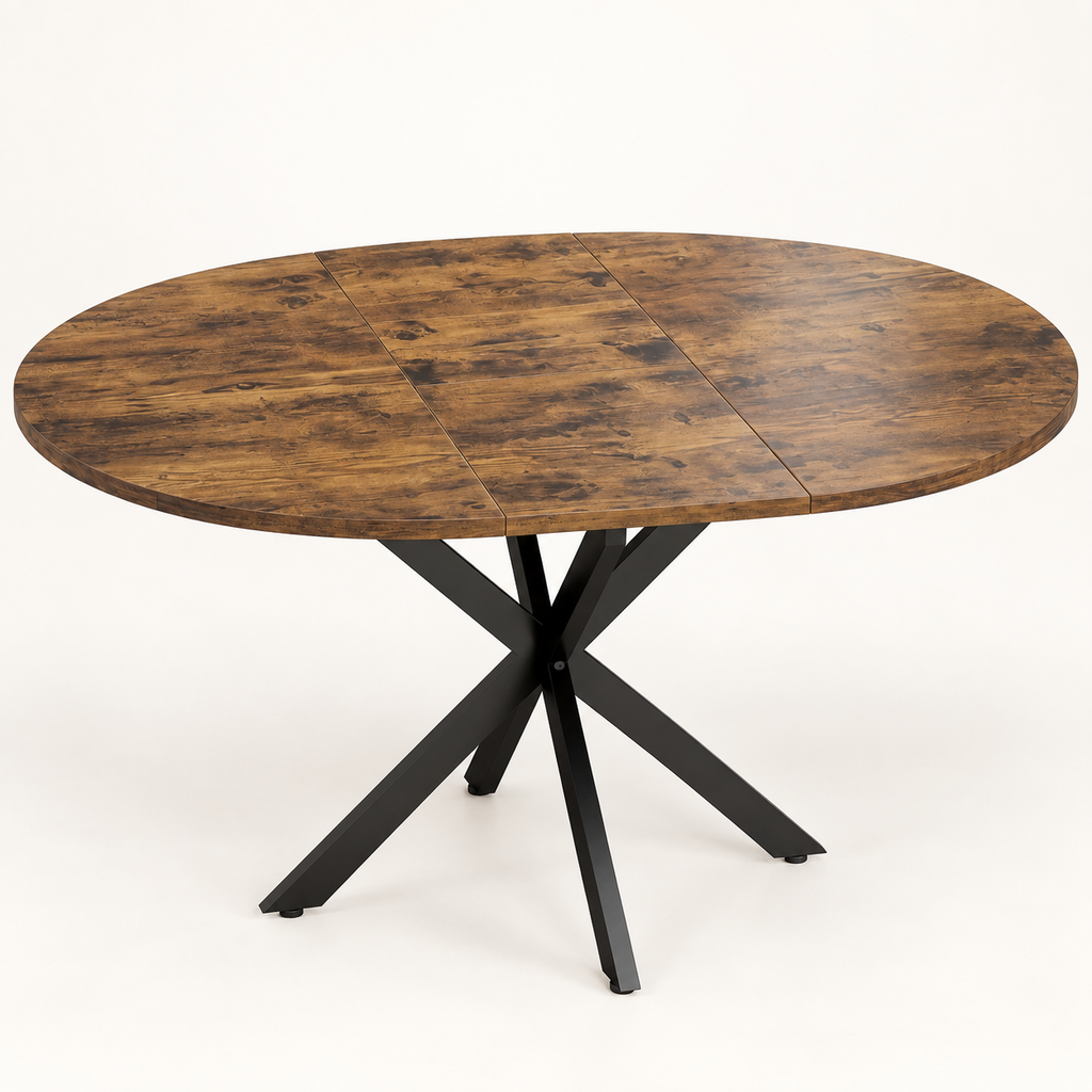 Table à manger extensible effet bois rustique 100 à 135 cm vue trois-quarts