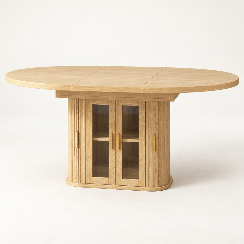 Table ovale extensible Cellier 160 cm chêne clair vue trois-quarts