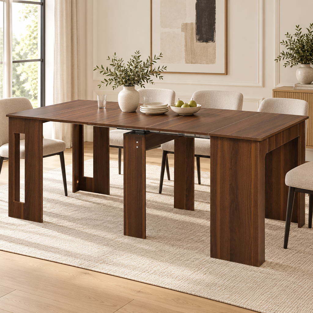 Table extensible Studio décor noyer dans une salle à manger contemporaine