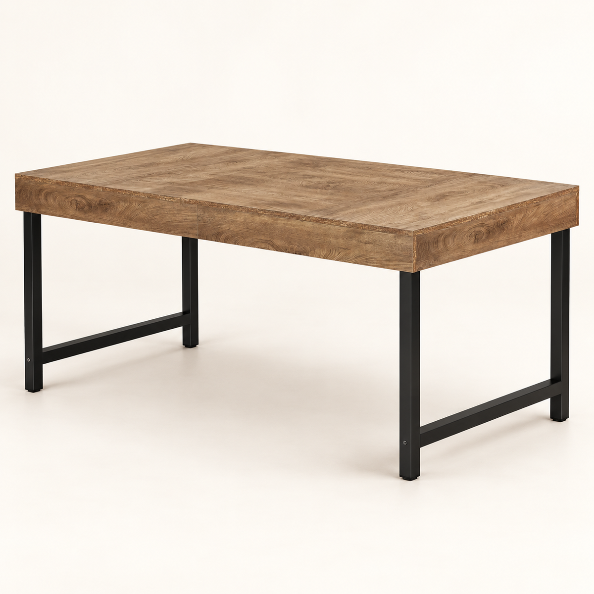 Table industrielle Grange effet chêne rustique 140 cm vue trois-quarts