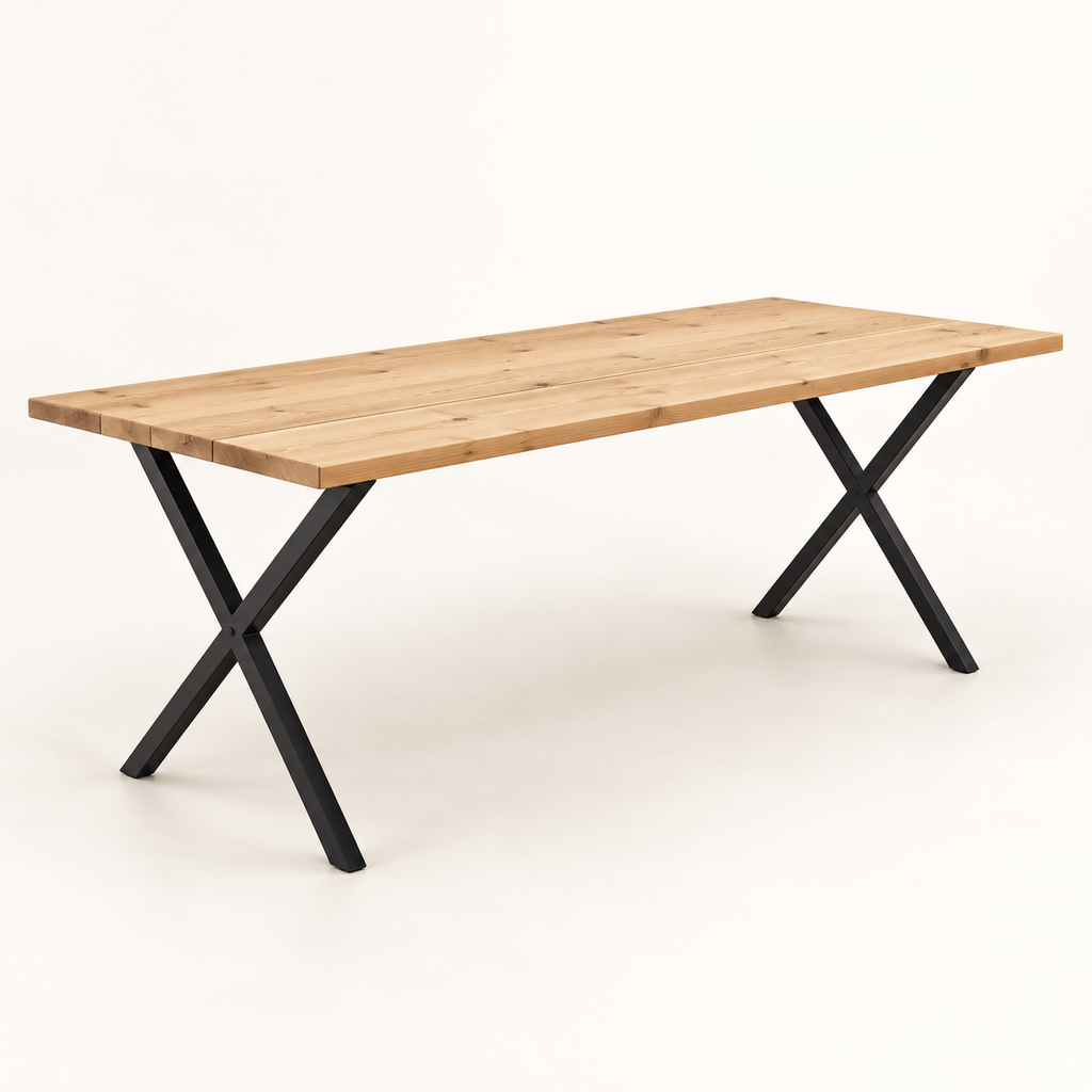 Table industrielle Forgeat 180 cm pin massif vue trois-quarts