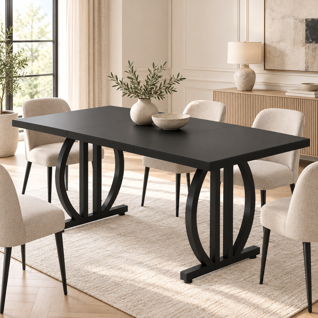 Table industrielle Forge noire dans une salle à manger contemporaine