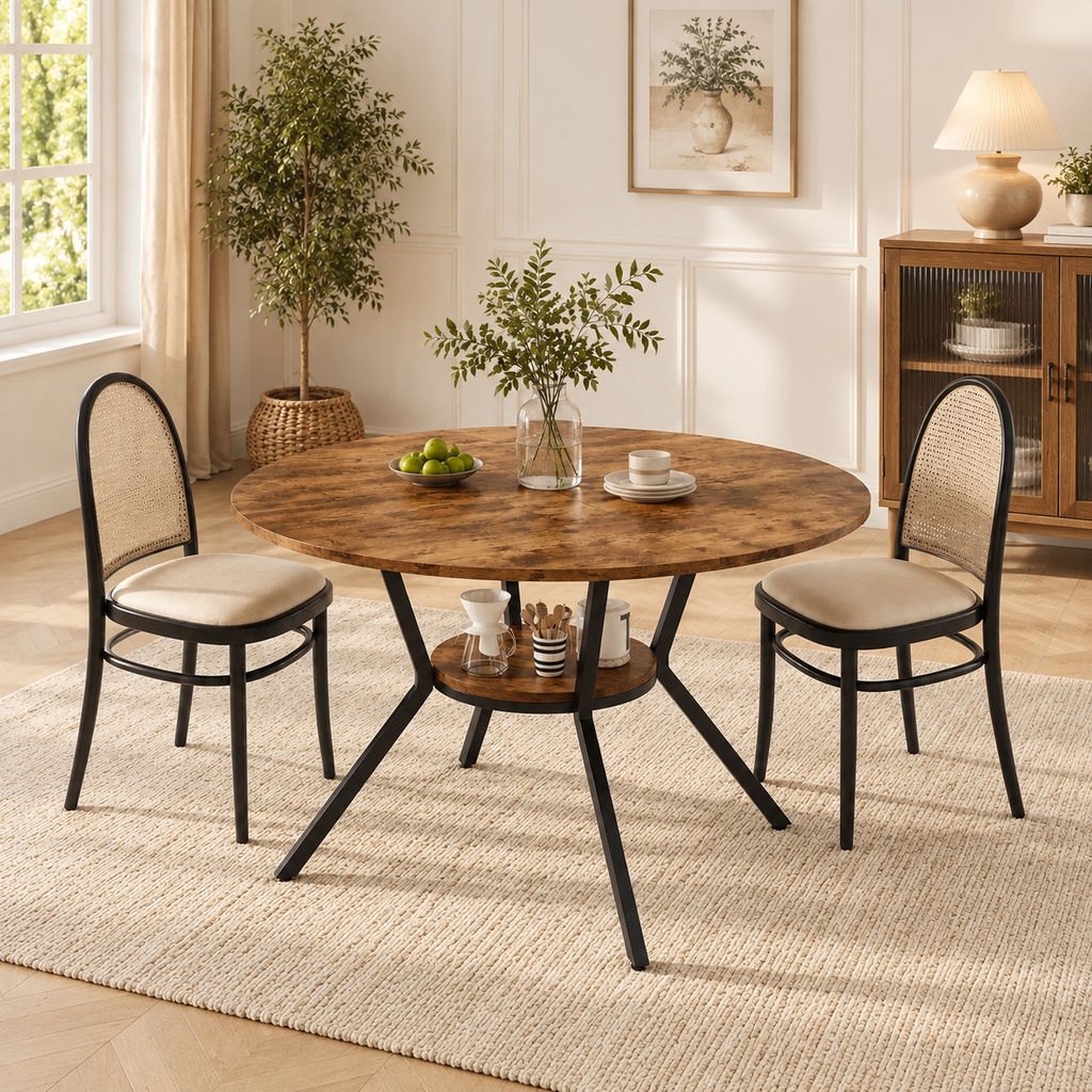 Table ronde industrielle Bistro dans une salle à manger contemporaine