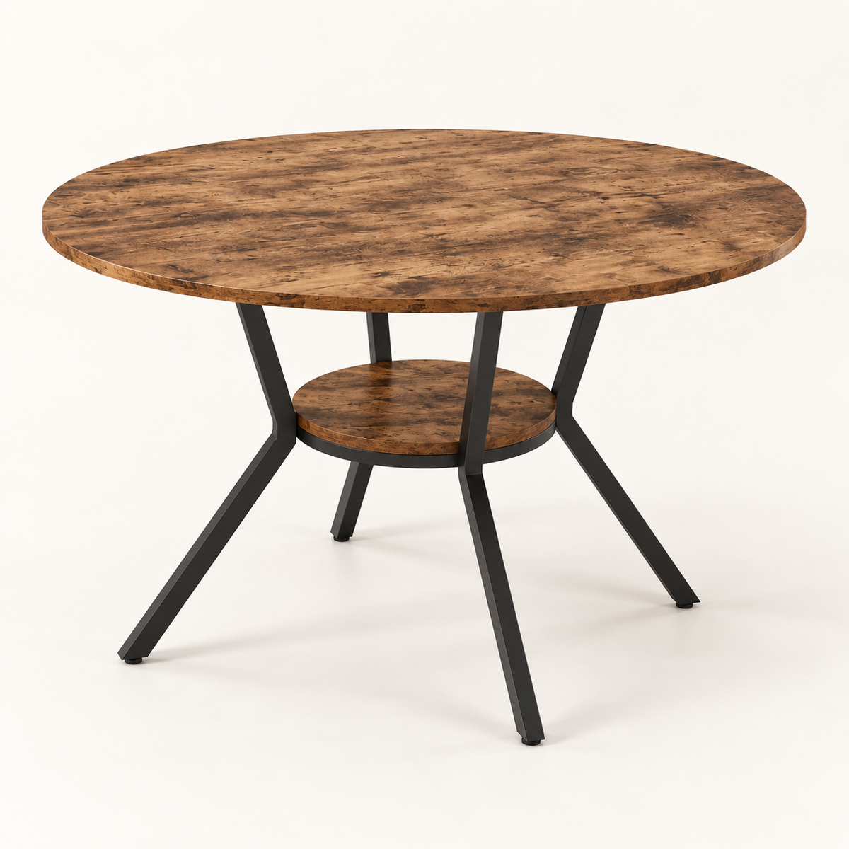 Table ronde industrielle Bistro effet bois vintage vue trois-quarts