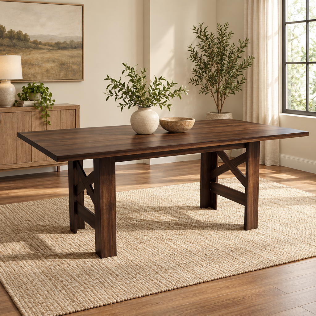 Table industrielle foncée dans un intérieur premium