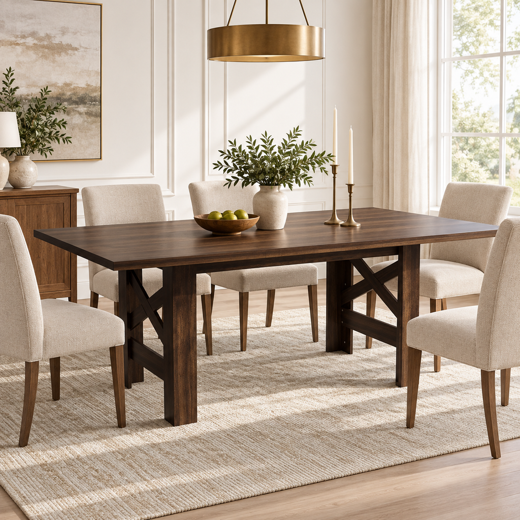 Table à manger noyer dans une salle à manger contemporaine