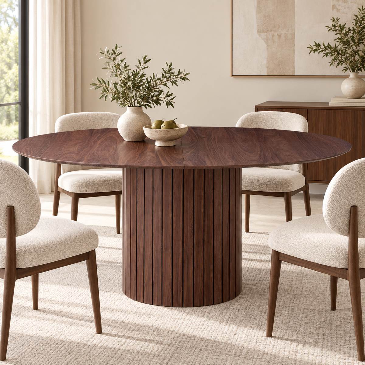Table ovale noyer dans une salle à manger contemporaine