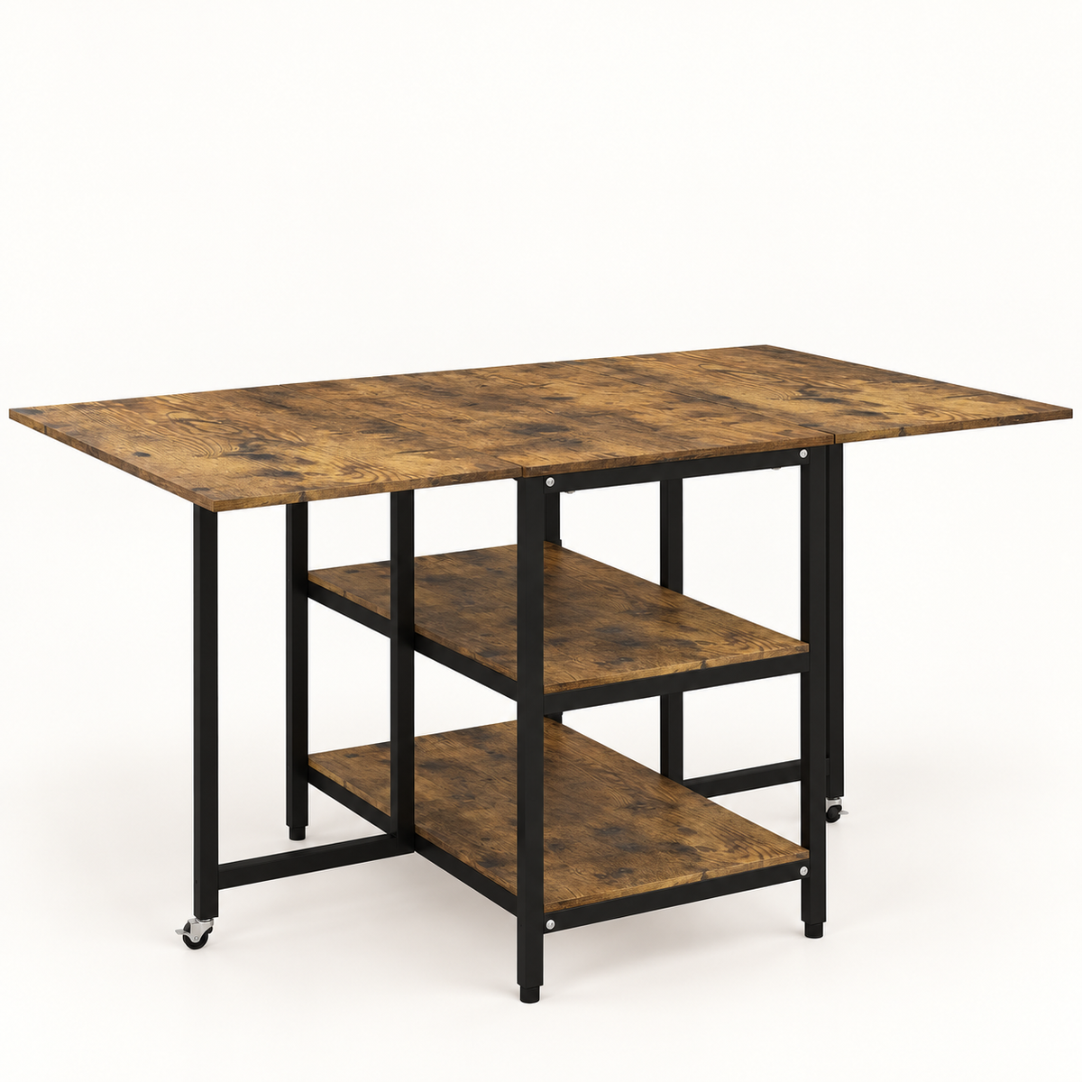 Table de cuisine pliante industrielle 140 x 80 cm vue trois-quarts