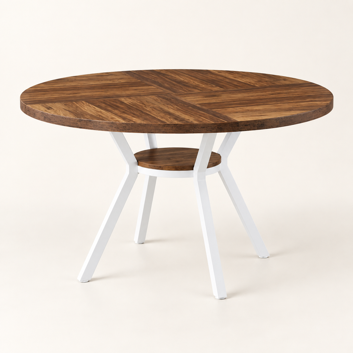 Table à manger ronde Halden 120 cm finition chocolat vue trois-quarts